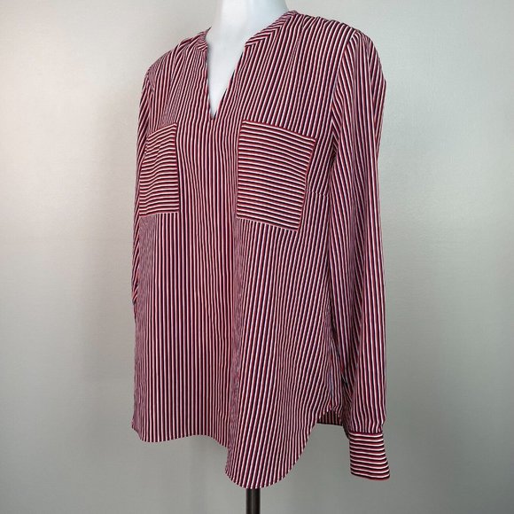 Cabi Top Medium Red Blue White Striped Franklin Popover Blouse Women's - Picture 3 of 14